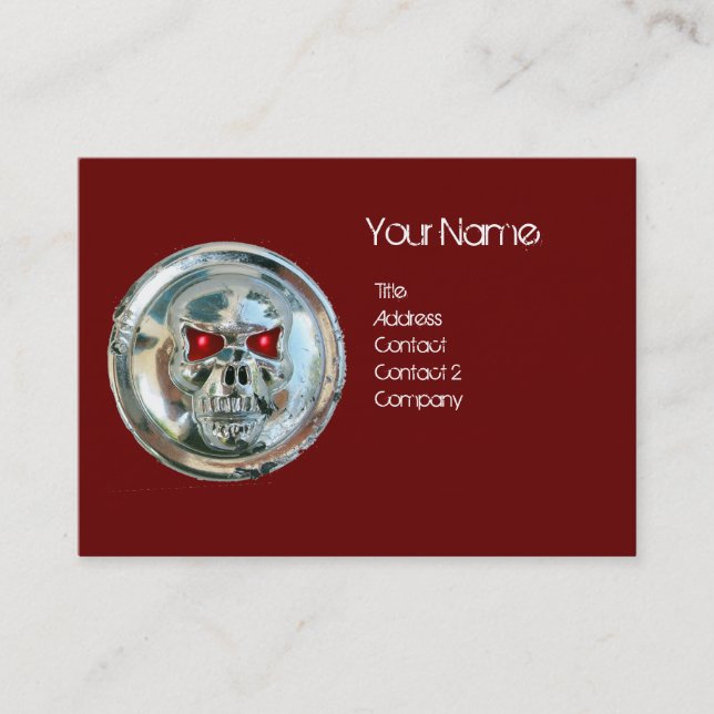 CARTE DE VISITE CRÂNE CHROME NOIR ET MONOGRAMME RUBIS ROUGE (Devant)
