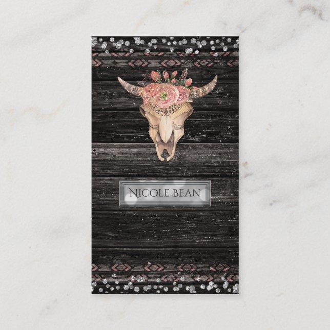 Carte De Visite Crâne de vache floral rustique Boho Chic Glam sur  (Devant)