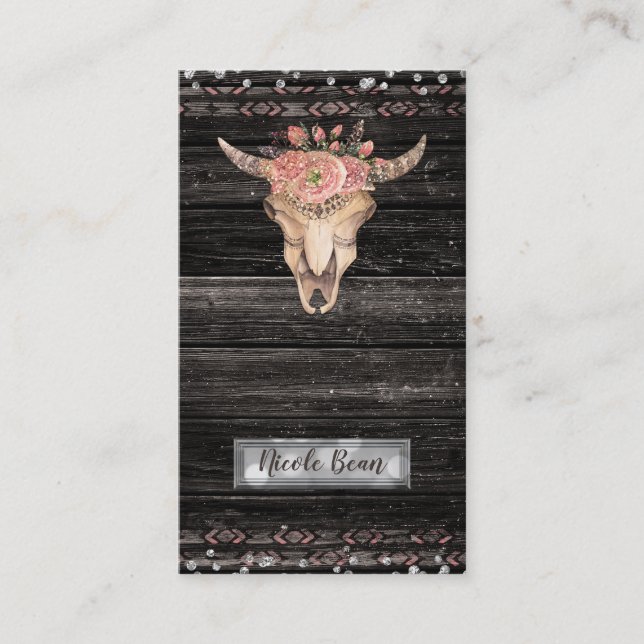 Carte De Visite Crâne de vache floral rustique Boho Chic Glam sur  (Devant)
