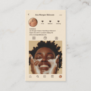 Carte De Visite Crâne Instagram Grille photo QR Code beige