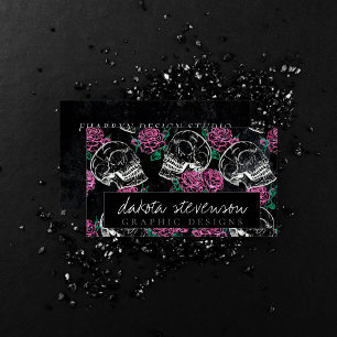 Carte De Visite Crâne sucre Roses roses   Glam Grunge Gothique Fil