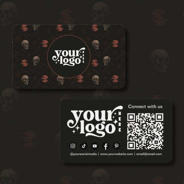 Carte De Visite Crânes gothiques & Ravens Dark Halloween QR Code (Créateur téléchargé)