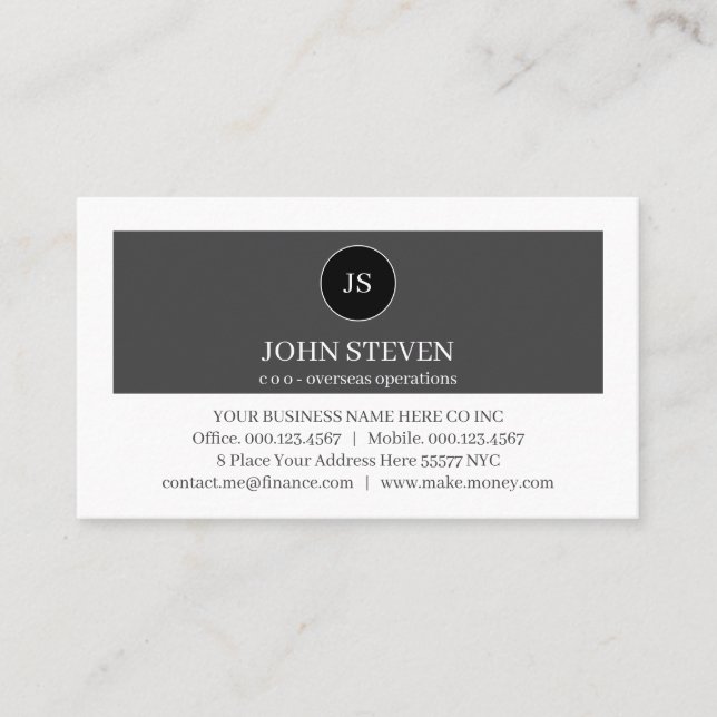 Carte De Visite Create Your Monogram Grey White Layers Modern (Devant)