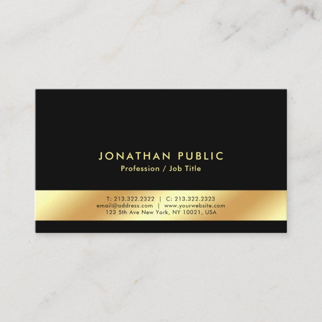 Carte De Visite Create Your Own Black And Gold Elegant Modern (Devant)