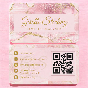 Carte De Visite Créateur de Bijoux Or Rose Agate Code QR