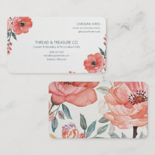Carte De Visite Créateur de broderie florale corail