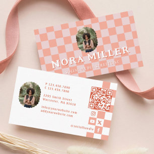 Carte De Visite Créateur de Contenu à Damier Blogueur Code QR Phot