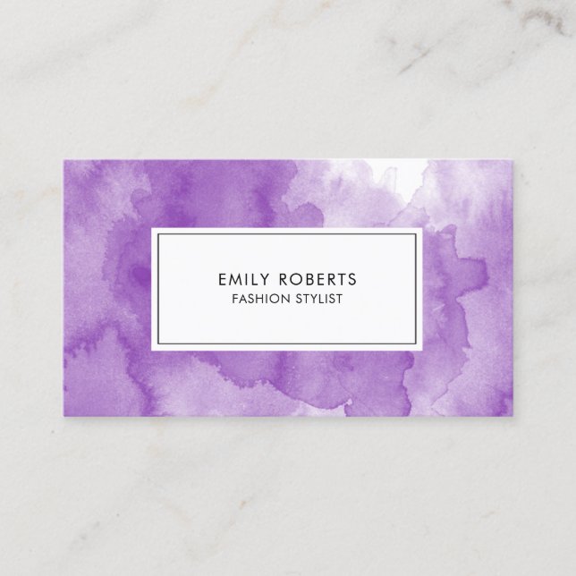 Carte De Visite Créatif Aquarelle Violette Élégant Professionnel (Devant)