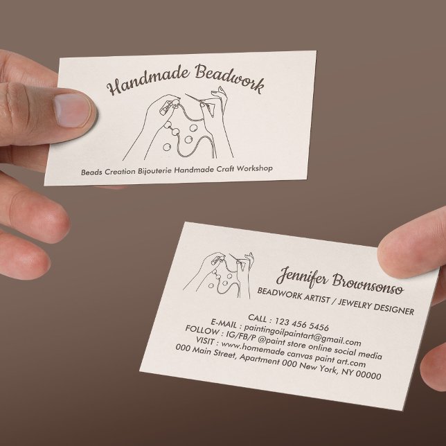 Carte De Visite Création de Bijouterie Perles Rose Beige Ivoire (Ivory Beige Blush Beads Creation Bijouterie Business Card)