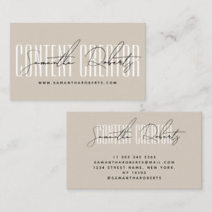 Carte De Visite Création de contenu moderne influencer beige