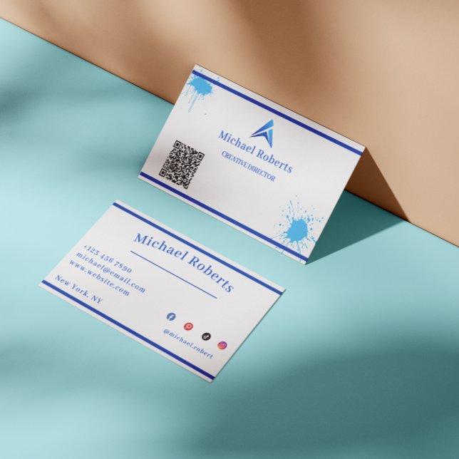 Carte De Visite Création Moderne avec Code QR et Éclaboussure de P (Créateur téléchargé)