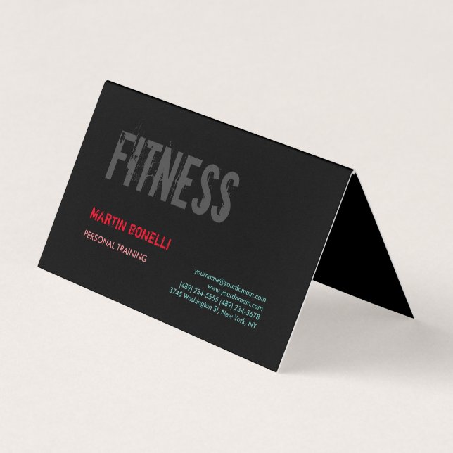 Carte De Visite Créative Retro Black Grey Dynamic Personal Trainer (Devant)