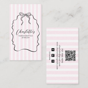 Carte De Visite Créatrice de Bijoux Doodle Ruban Rayé Rose