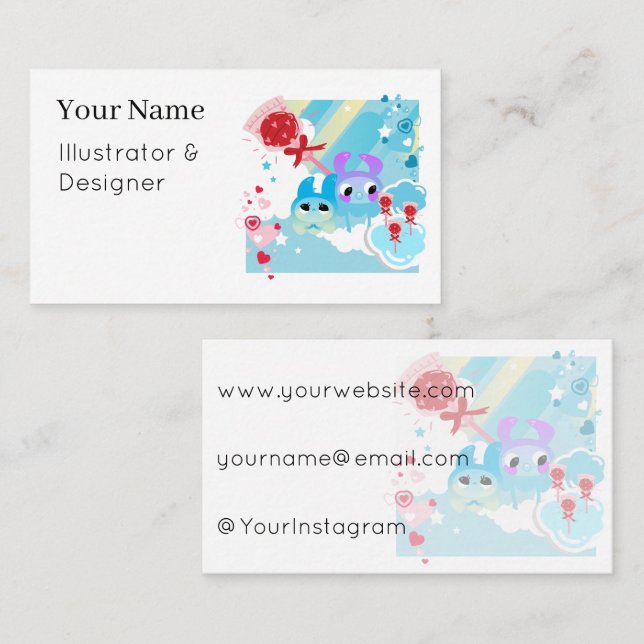 Carte De Visite Créatures Kawaii Sucrées dans un Ciel de Sucette (Devant / Derrière)
