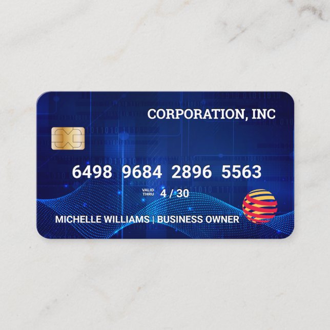 Carte De Visite Credit Card | Blue Digital Background (Devant)