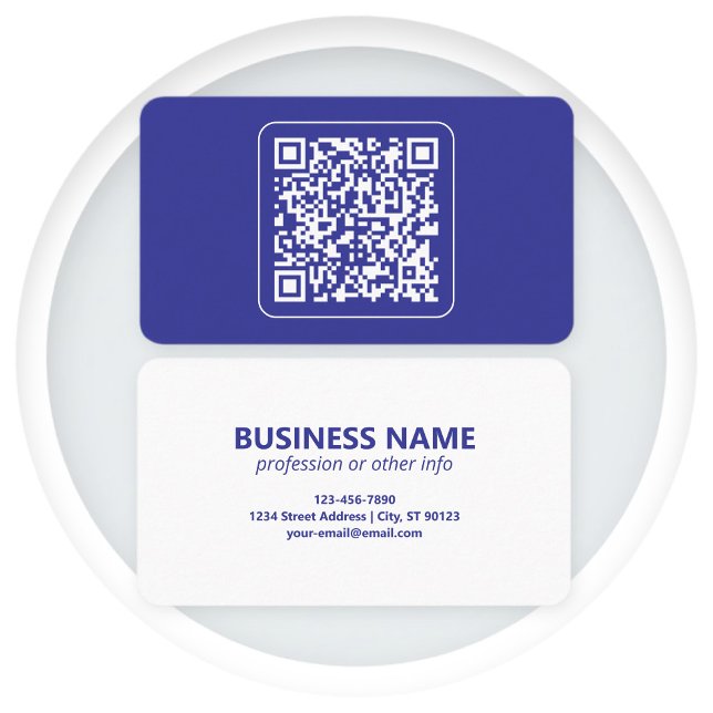 Carte De Visite Créer un code QR scannable | Bleu foncé modifiable (Créateur téléchargé)