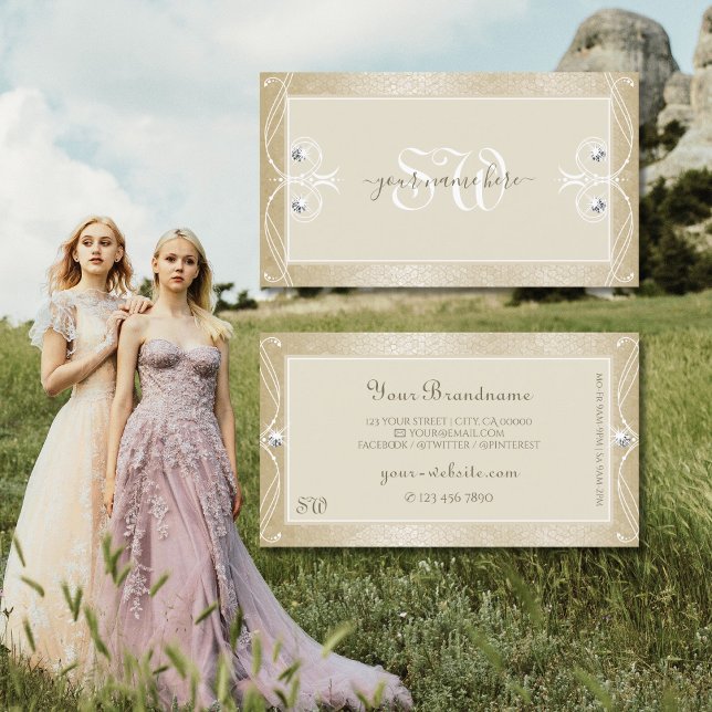 Carte De Visite Crème Beige Mosaïque Ornat Bijoux étincelants Init (Créateur téléchargé)