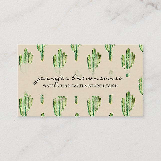 Carte De Visite Crème beige Vert Fleur mignonne Cactus (Devant)