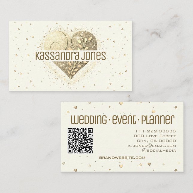 Carte De Visite Crème blanche ivoire Parties scintillant Amour Coe (Devant / Derrière)