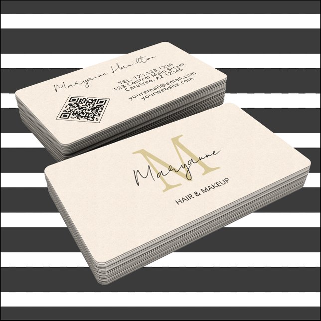 Carte De Visite Crème de code monogramme QR (Créateur téléchargé)