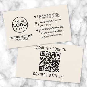 Carte De Visite Crème de logo minimaliste QR Professional Modern