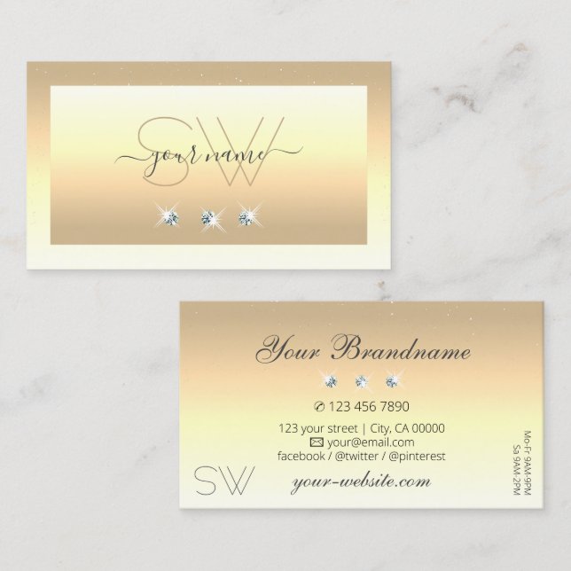 Carte De Visite Crème De Luxe Ombre Beige Sparkle Diamonds Initial (Devant / Derrière)
