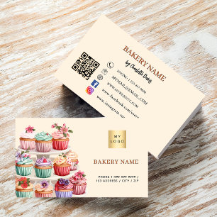 Carte De Visite Crème de pâtisserie de boulangerie logo code QR ro