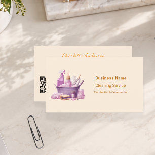 Carte De Visite Crème de service de nettoyage code QR violet