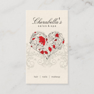 Carte De Visite Crème florale de rouge de coeur de spa de salon