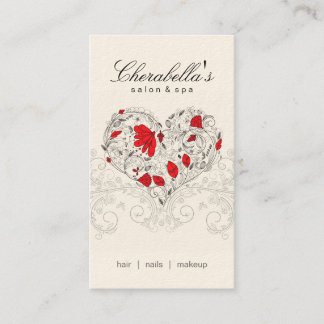 Carte De Visite Crème florale de rouge de coeur de spa de salon