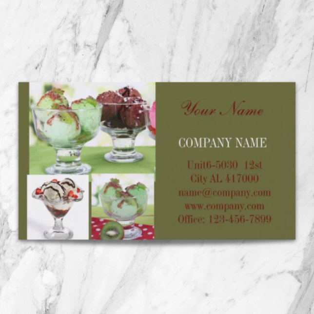 Carte De Visite Crème glacée au dessert rétro (Retro dessert sundae ice cream business card)