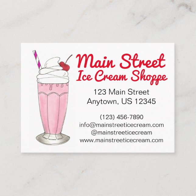 Carte De Visite Crème glacée fraise rose Shake Milkshake Custom (Devant)
