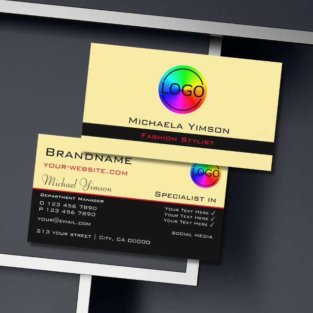 Carte De Visite Crème moderne et noir chic avec logo professionnel (Créateur téléchargé)