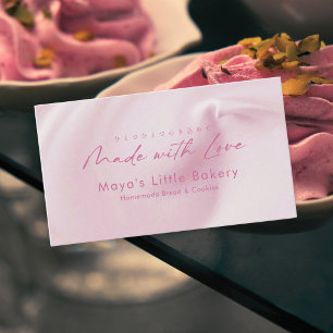 Carte De Visite Crème Rose Pastel Écriture Boulangerie