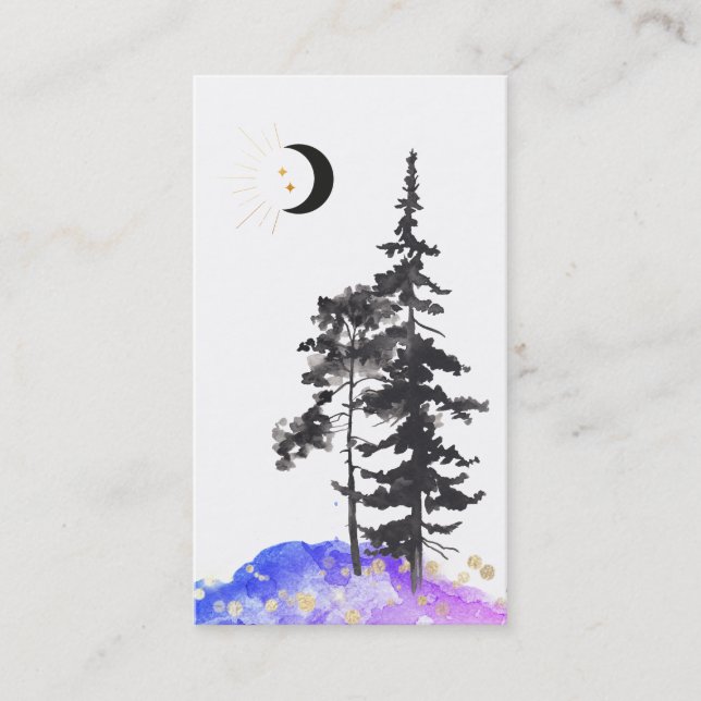 Carte De Visite *~* Crescent Moon Trees Gold Stars Parties scintil (Devant)