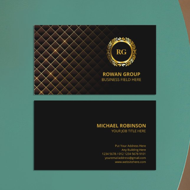 Carte De Visite Crête de feuille d'or Laurel | Motif diamant | Lux (Créateur téléchargé)