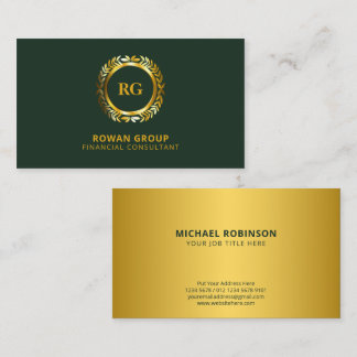Carte De Visite Crête Feuille de luxe Gold Laurel sur Vert foncé
