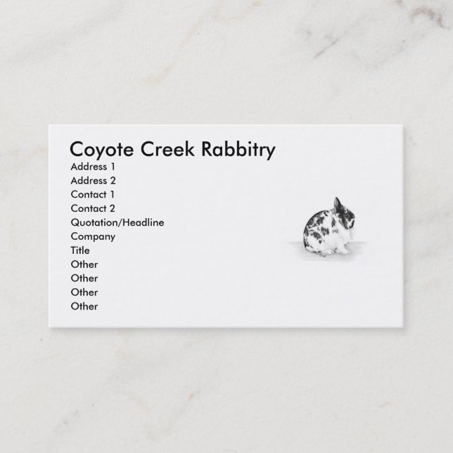 Carte De Visite Crique Rabbitry de coyote (Devant)