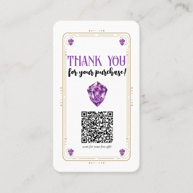 Carte De Visite Cristal d'Améthyste Violet Code QR Réseaux Sociaux (Devant)