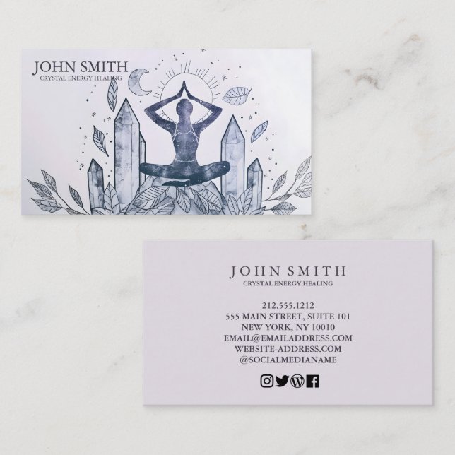 Carte De Visite Cristal Energy Healer Chakra méditation spirituell (Devant / Derrière)
