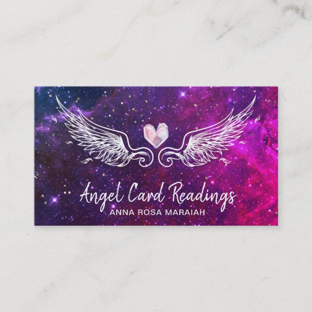 Carte De Visite *~* Cristal Heart Angel ailes Étoiles cosmiques (Devant)