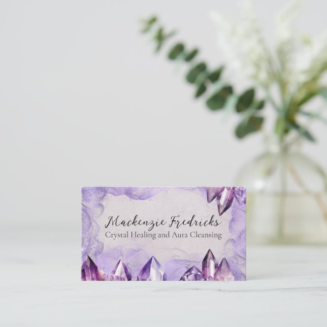 Carte De Visite Cristaux d'Améthyste Violet Aquarelle (Debout devant)