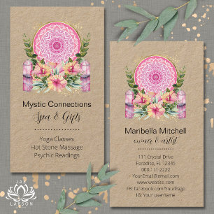 Carte De Visite Cristaux Mandala Rose Fleur Énergie Yoga Reiki Spa