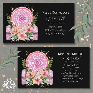 Carte De Visite Cristaux Mandala Rose Fleur Énergie Yoga Reiki Spa