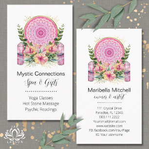 Carte De Visite Cristaux Mandala Rose Fleur Énergie Yoga Reiki Spa