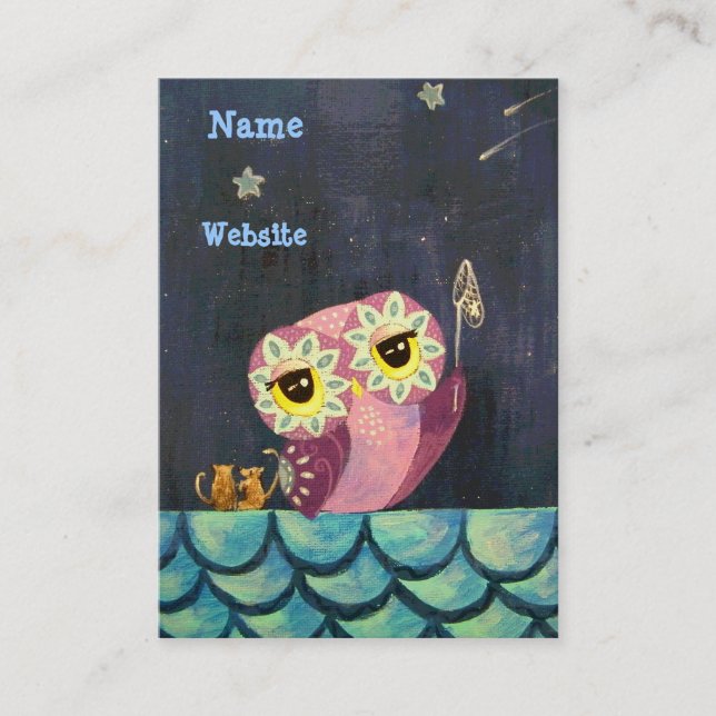 Carte De Visite Crochet d'art de hibou une étoile filante (Devant)