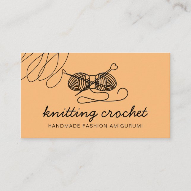 Carte De Visite Crochet de Knit en Fil Fabriqué à la main Orange A (Devant)