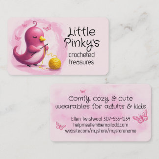 Carte De Visite Crocheteur mignon crochet hook en fil rose oiseau 