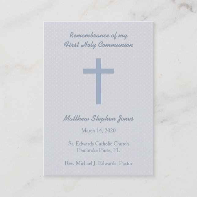 Carte De Visite Croix Bleue Pastel Communion (Devant)