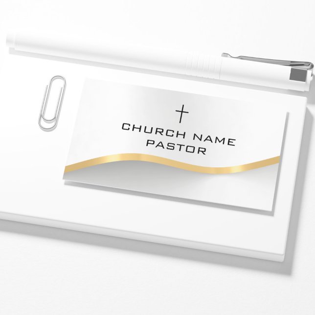 Carte De Visite Croix chrétienne moderne argent or pasteur d'églis (The foil details are simulated in the artwork. No actual foil will be used in making this product.)